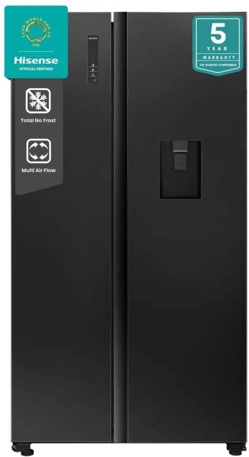 Hisense 750 Litre Side-by-side Refrigerator with Dispenser RC-75W Refrigerator, Auto Defrost – Glass Black (3YRs WRTY)