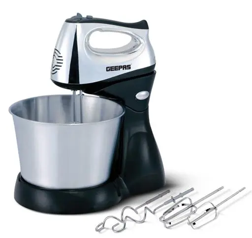 Geepas GHM5461 200W 2.5L Stand Mixer - Stainless Steel Mixing Bowl for Bread & Dough | 5 Speed Control, Eject Button, Turbo Function| 2 Year Warranty